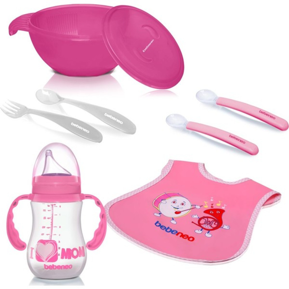 Bebeneo Mama Tabağı Silikon Kaşık Önlük Suluk Mama Kasesi Set - 250 ml - Pembe Biberon Fiyatı