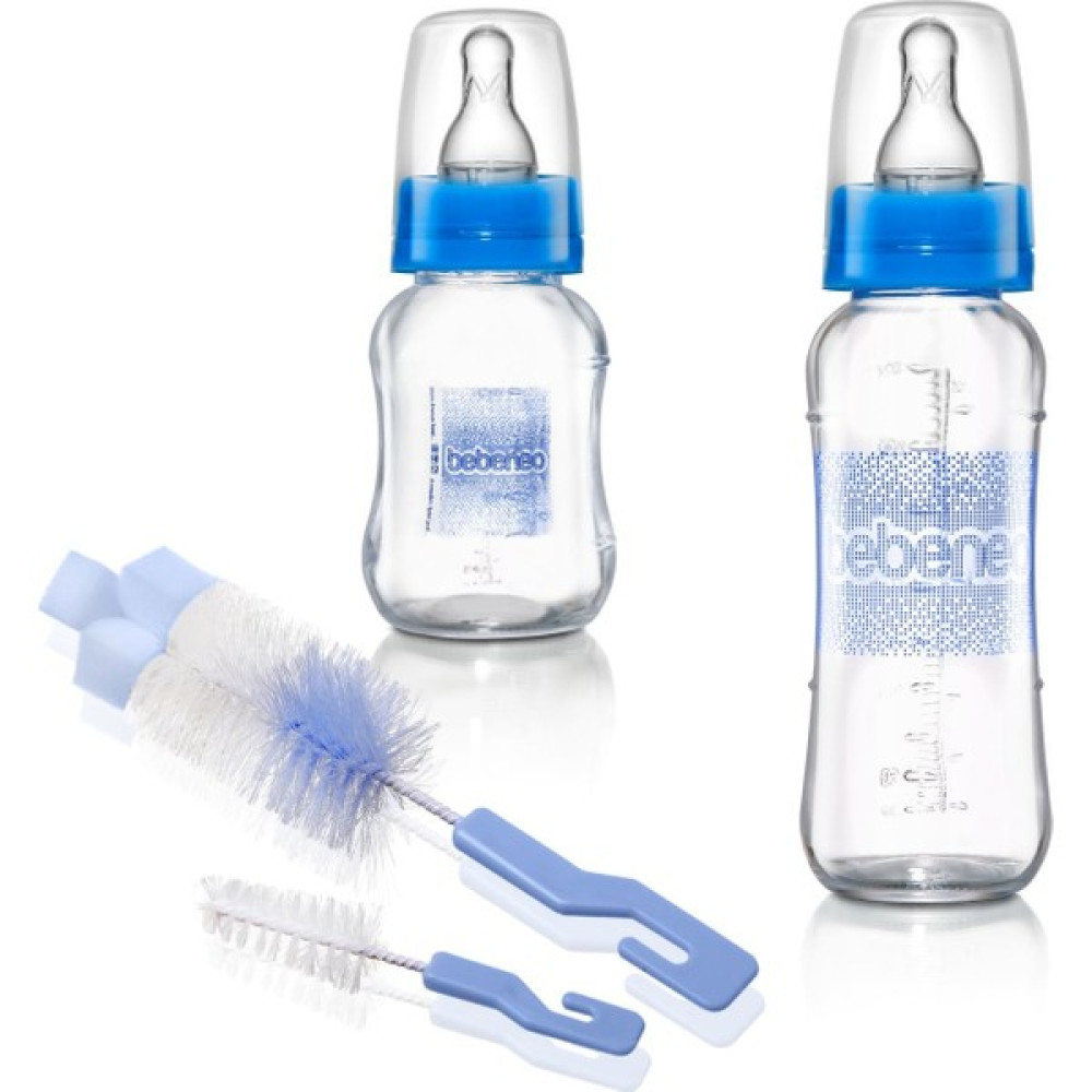 Bebeneo Natural Cam Biberon Seti, 230 ml ve 120 ml Cam Biberon, Ikili Biberon Fırçası Cam Biberon Hediye - Mavi Biberon Fiyatı