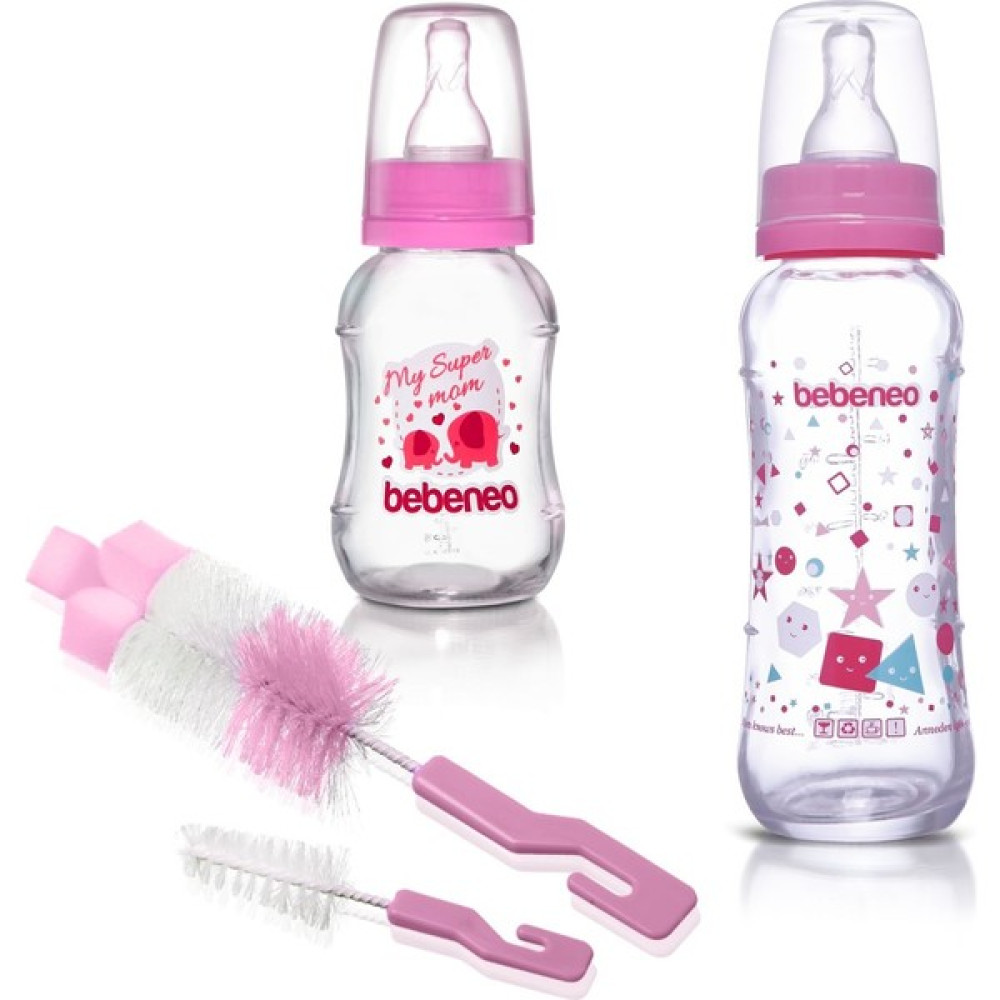 Bebeneo Natural Cam Biberon Seti, 230 ml ve 120 ml Cam Biberon, Ikili Biberon Fırçası Cam Biberon Hediye Set - Pembe Biberon Fiyatı