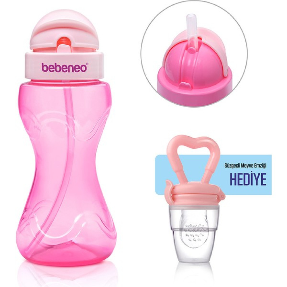 Bebeneo Pipetli Bardak Suluk & Süzgeçli Meyve Emziği Hediye Pratik Kapaklı Bebek Matarası 300 ml - Açık Pembe Suluk Fiyatı