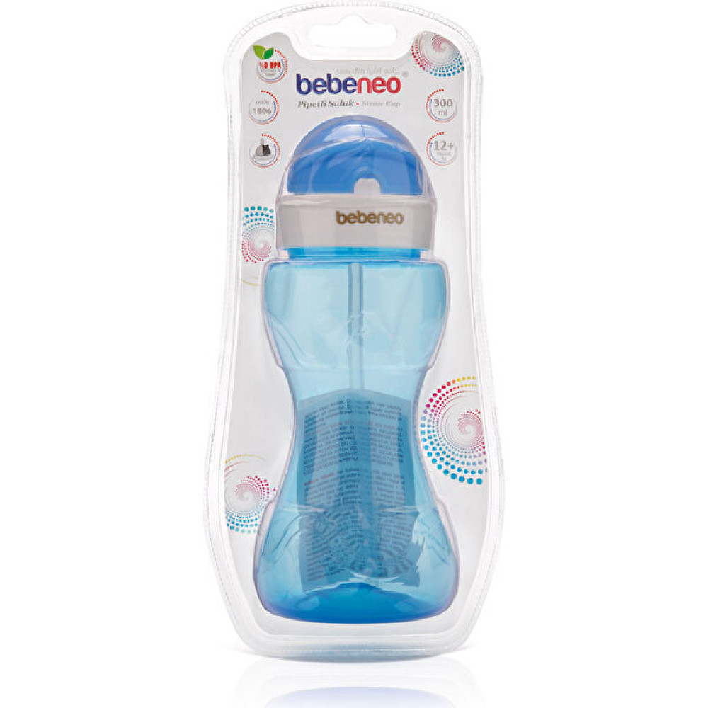 Bebeneo Pipetli Suluk Matara 300 ml - Pratik Kapaklı Pipetli Bebek Matarası - Mavi Biberon Fiyatı