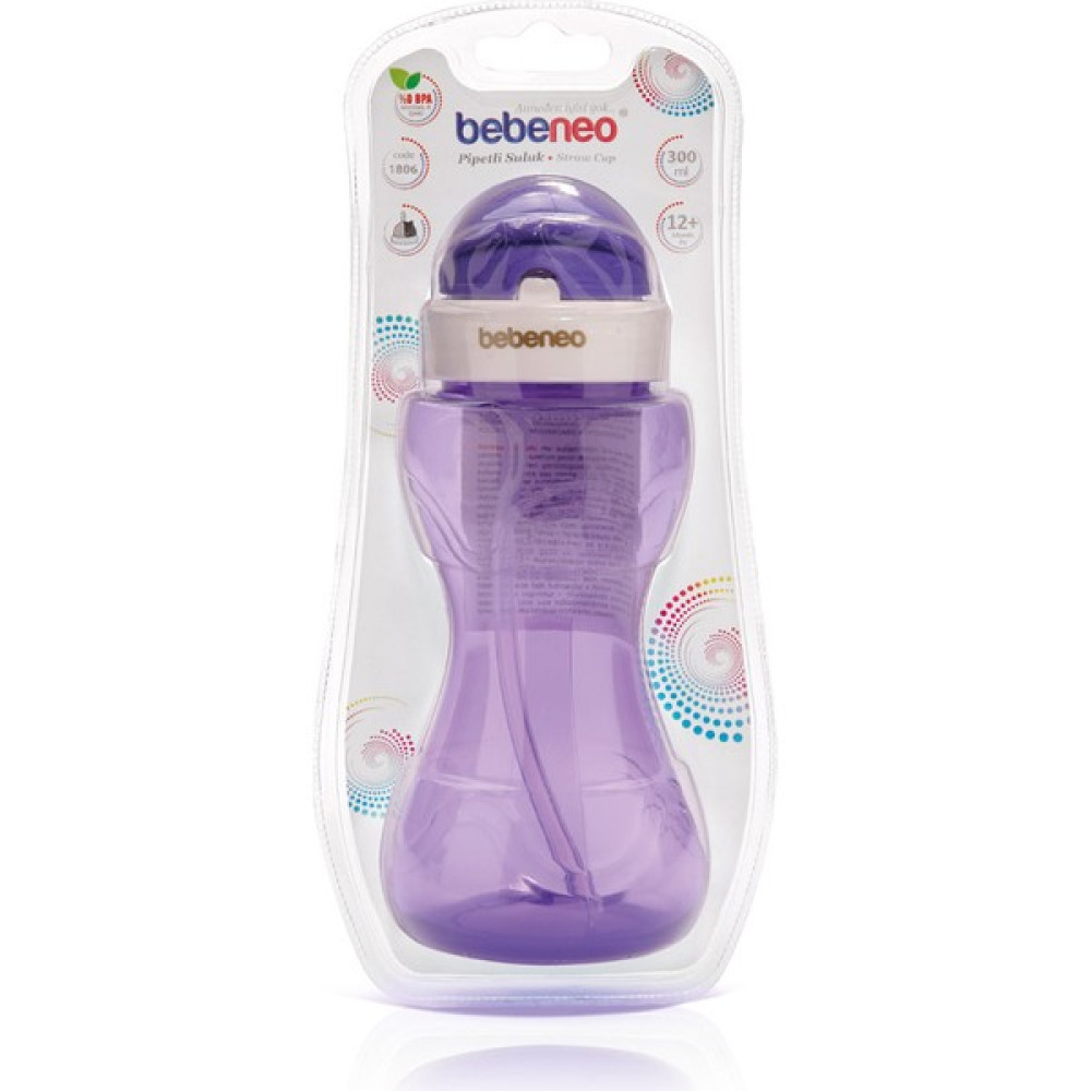 Bebeneo Pipetli Suluk Matara 300 ml - Pratik Kapaklı Pipetli Bebek Matarası - Mor Biberon Fiyatı