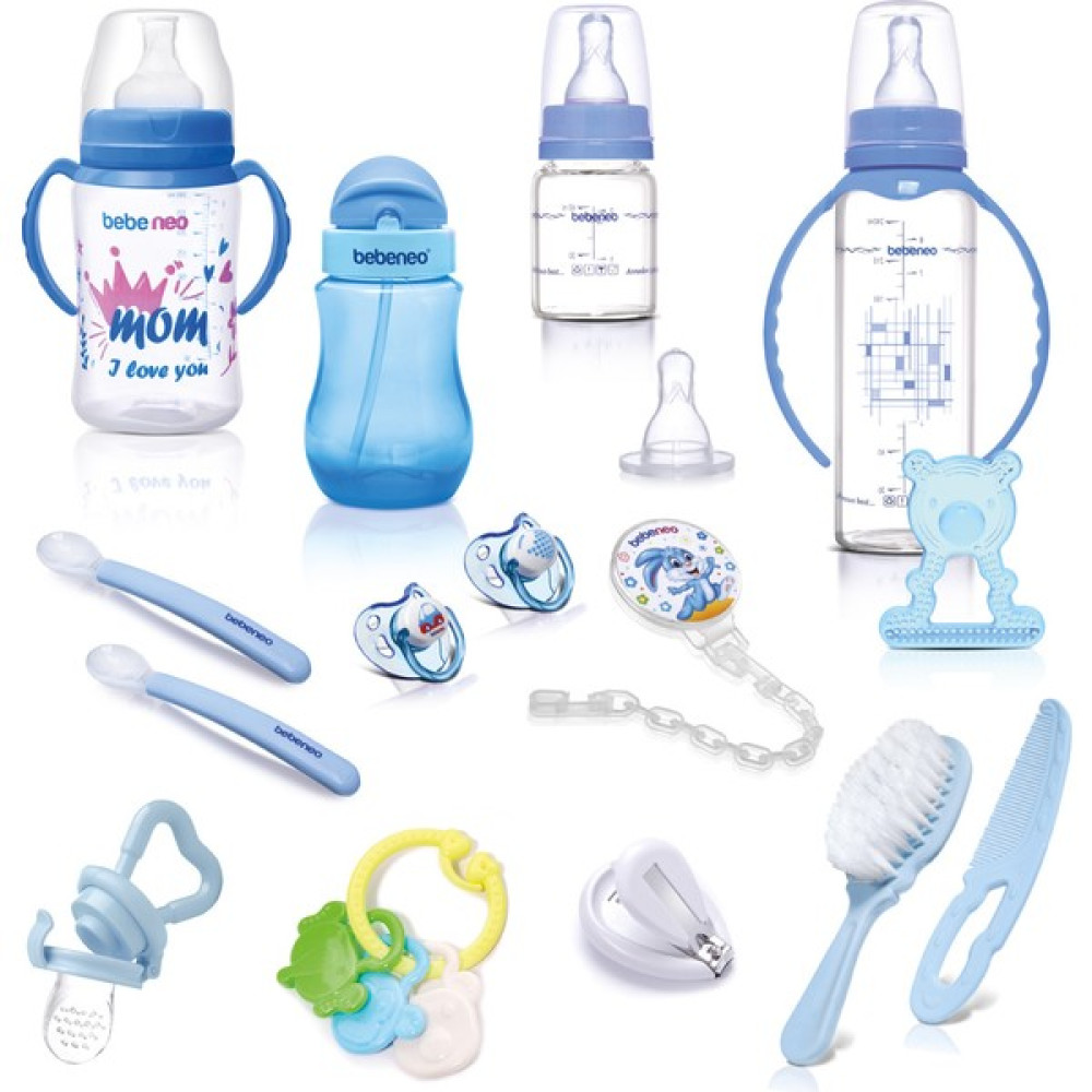Bebeneo Yenidoğan Bebek Hediye Seti – Emzik Biberon Süper Set – 16 Parça Hediyelik Kutu Ekonomik Kaliteli Komple Bebek Bakım Seti - 250 ml - Mavi Biberon Fiyatı