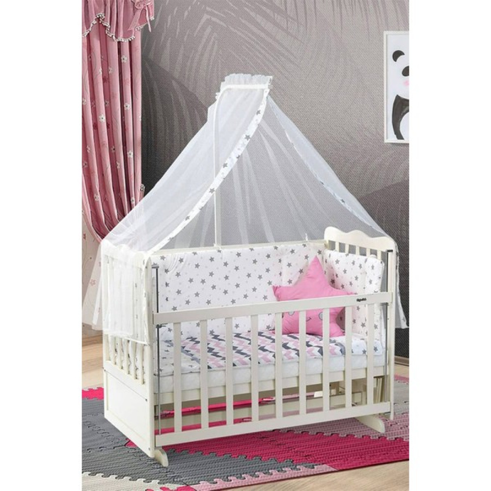 Bebeşik Krem Anne Yanı Beşik Karyola - 60x120cm - Pembe Beşik Fiyatı