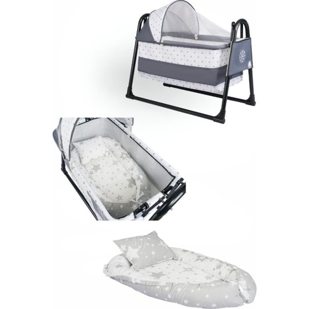 Bebetrend Sallanır Sepet Beşik Bebek Beşiği Black Kadro+Babynest Yatak ve Yastık 2 Li Set - Gri Beşik Fiyatı