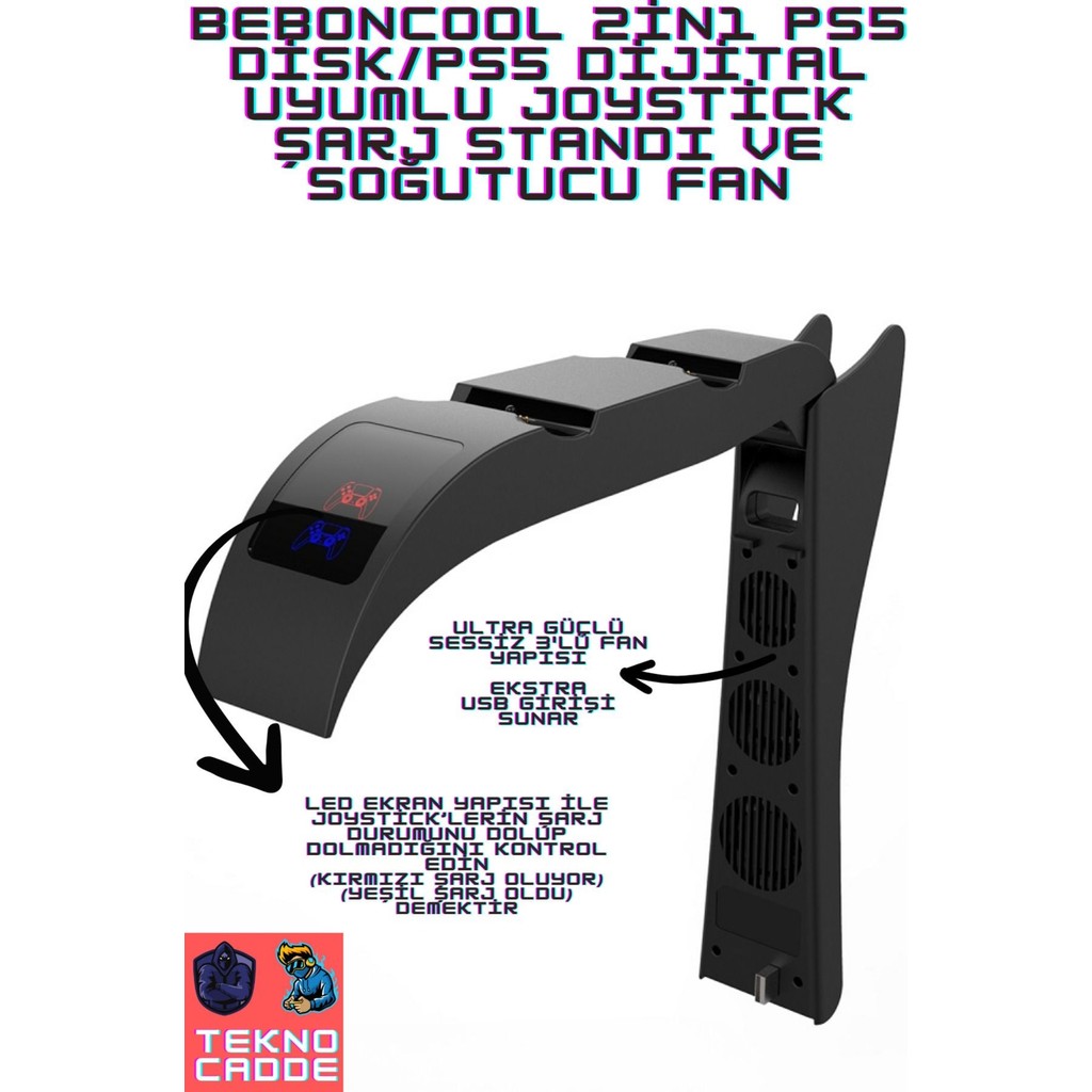Beboncool PG-P5015 2in1 Ps5 Disk/ps5 Dijital Uyumlu LED Ekranlı Joystick Şarj Soğutucu Fan - Siyah PlayStation 5 PS5 Oyunları Fiyatı