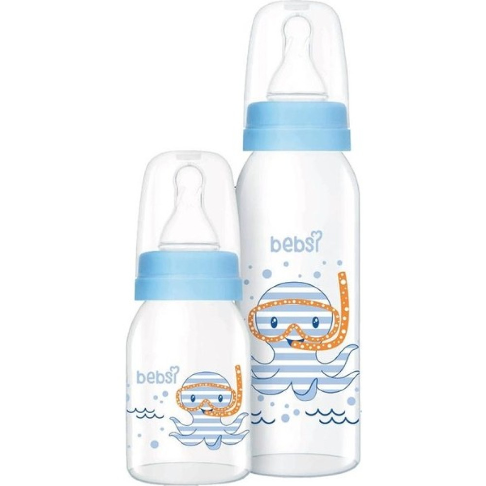 Bebsi Cam Biberon Seti (250ML+125ML) - Mavi - 250 ml Biberon Fiyatı