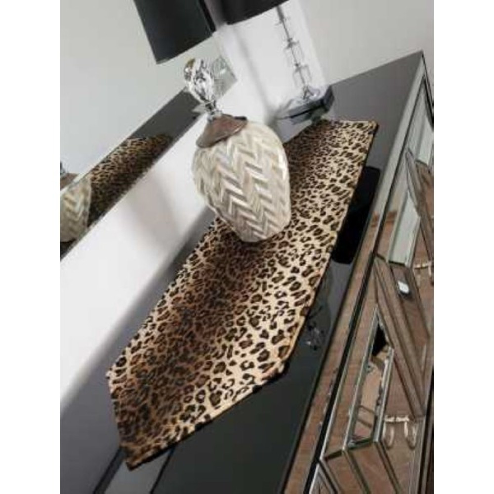 Becen House Leopar Desenli Rasel Kumaş Runner Masa Örtüsü - Kahverengi - 33 x 120 cm Masa Örtüsü Fiyatı