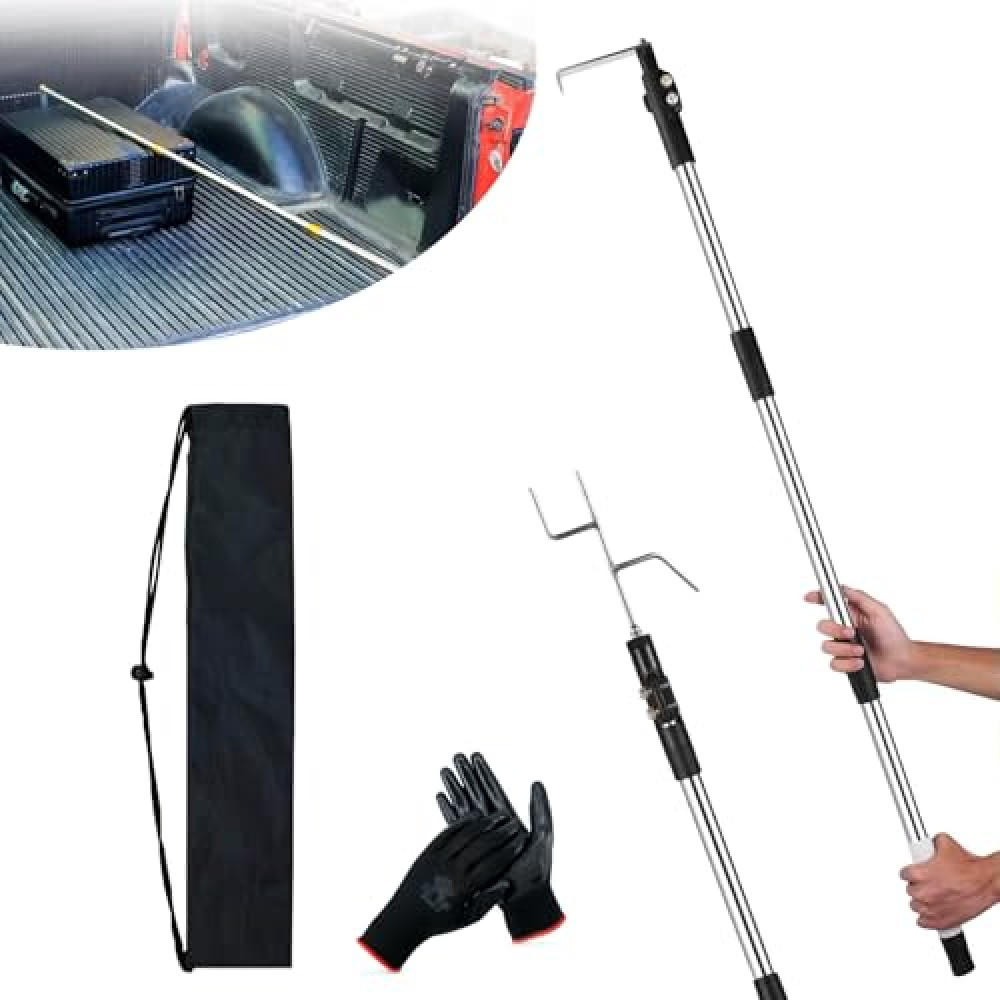 Bed Buddy Truck Tool, Truck Cargo Grabber, Multi-Use Truck Bed Reach Tool, 5ft/5.6ft/6.3ft Telescoping Pickup Truck Bed Retriever Tool, Truck Cargo Grabber - 2 Hooks (Black,5FT)