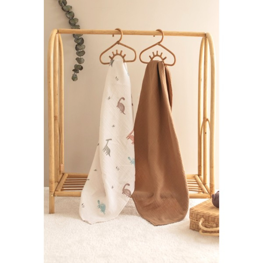 Bedeca 2'li Set %100 Organik Pamuk Müslin Bebek Örtüsü - Dinozor Baskılı 90X100cm Çok Amaçlı Müslin Örtü Seti - Dino Hamilelik ve Emzirme Fiyatı