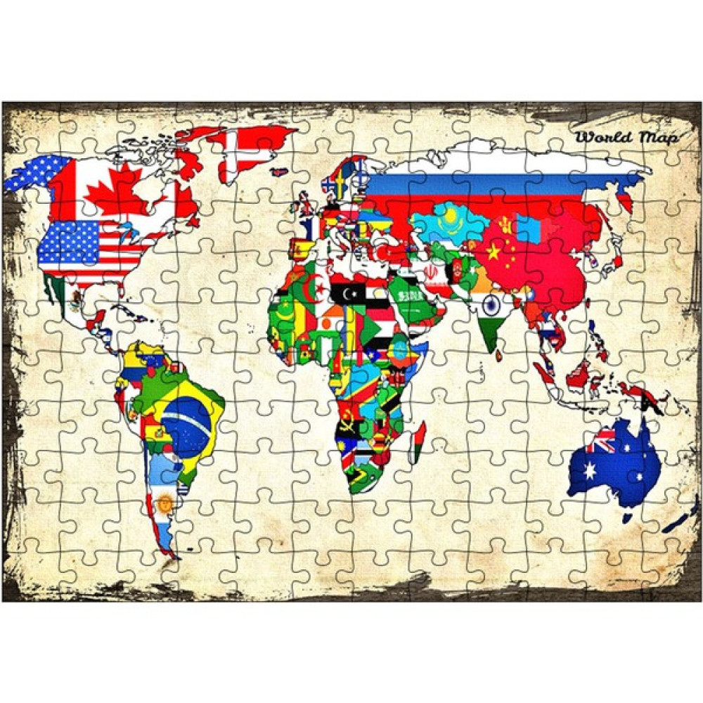 Bedeko Ahşap Mdf Puzzle Yapboz Dünya Haritası ve Bayraklar 120 Parça 25*35 cm Puzzle & Aksesuarları Fiyatı