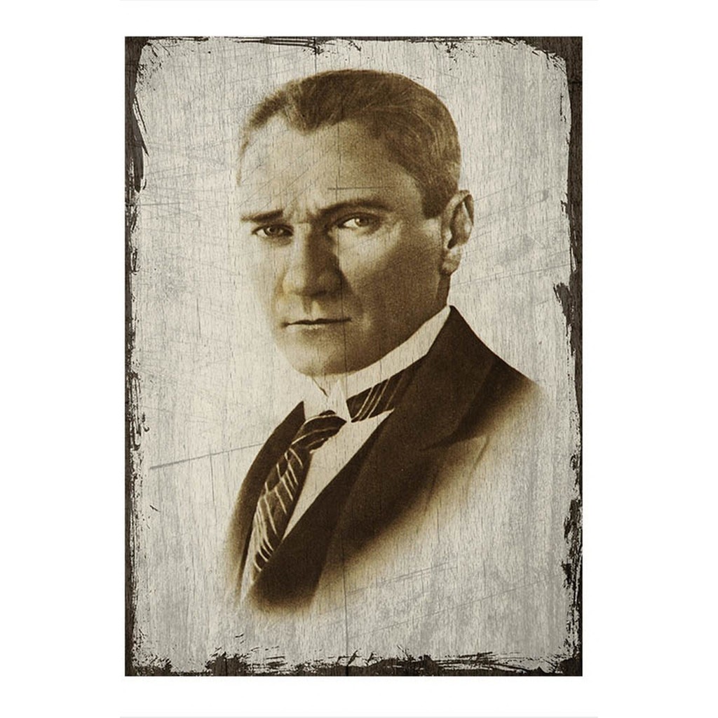 Bedeko Ahşap Tablo Eski Zeminde Atatürk Portresi - 50 x 70 - Çok Renkli Kanvas Tablo Fiyatı