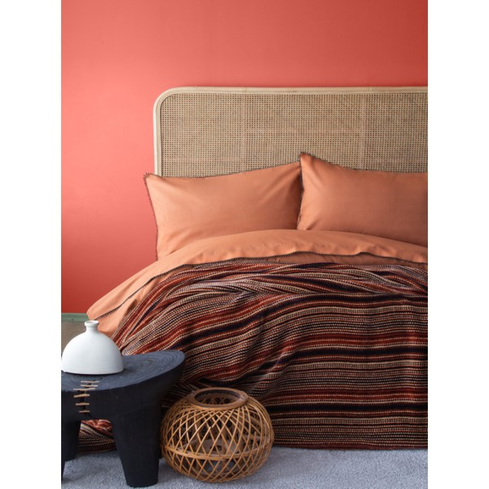 Bedline Şönil Triko Battaniyeli Nevresim Seti Çift Kişilik Mona Terakota - 200 x 220 cm - Terracotta Nevresim Takımı Fiyatı