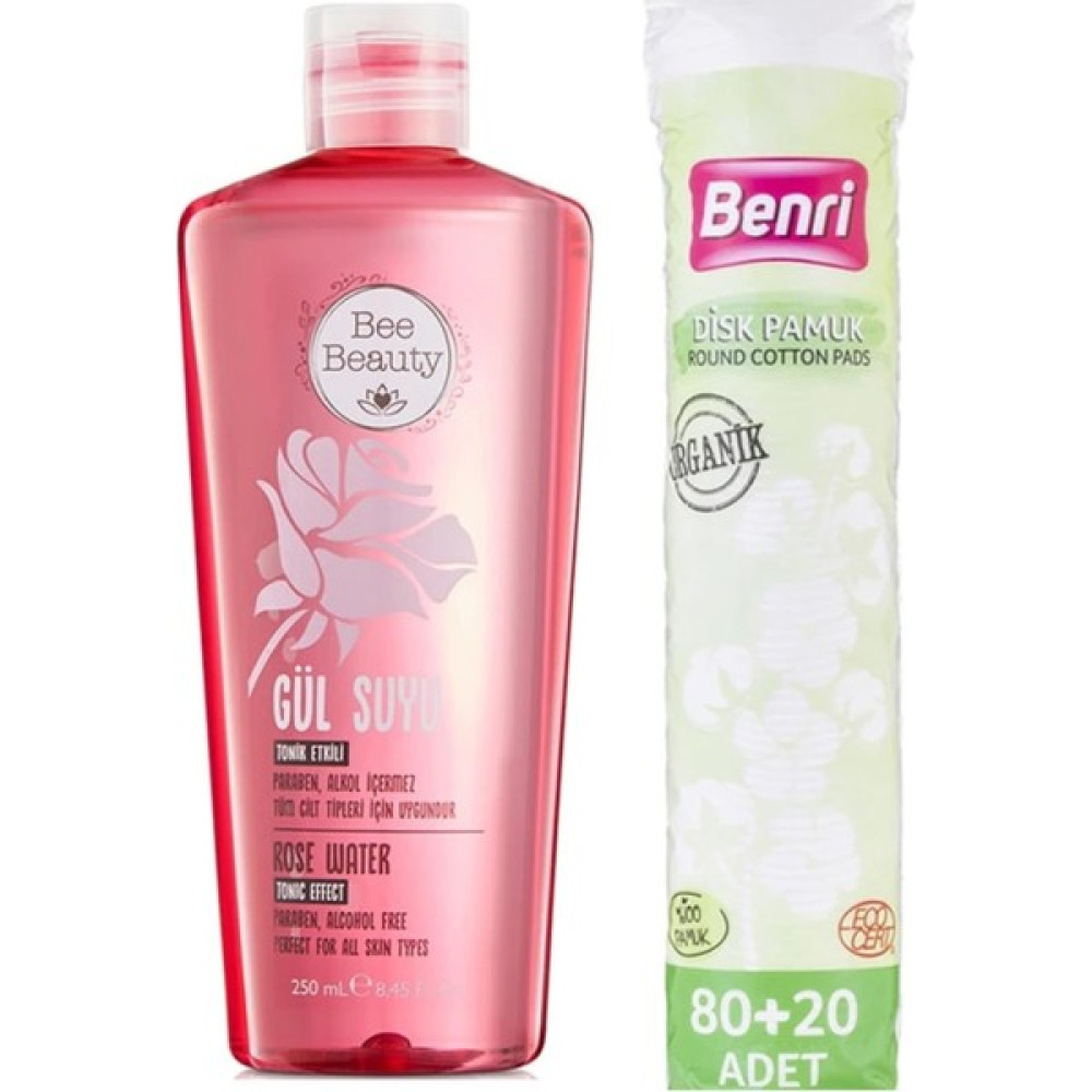 Bee Beauty Tonik Etkili Gül Suyu 250ML ve Organik Makyaj Temizleme Pamuğu 100 Adet Cilt Temizleme ve Peeling Fiyatı