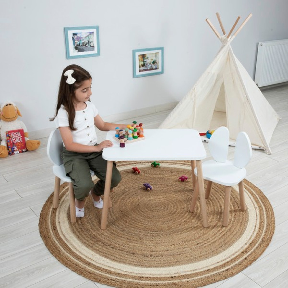 Bee Smart Çocuk Oyun Aktivite Masası - Çocuk Çalışma Masası - Montessori Masa Sandalye - Beyaz Bebek Odası Tekstili Fiyatı