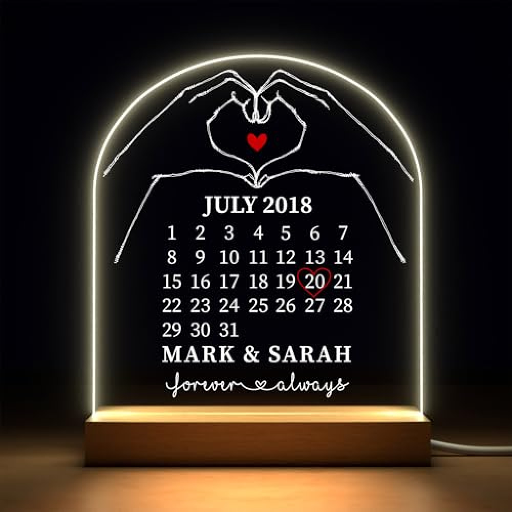 Beecreative Anniversary Gifts For Her Girlfriend Couple, Date Night Gift, Personalised LED Night Light for Wife Husband
