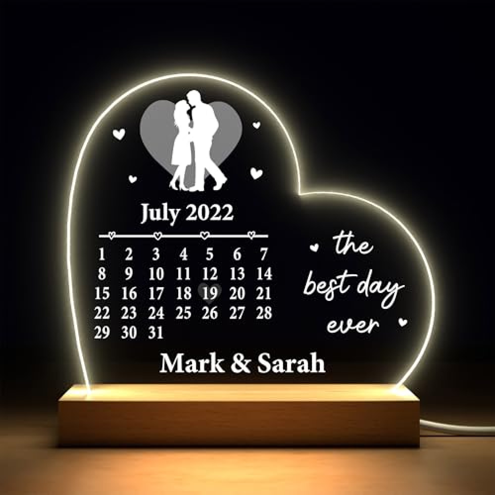 Beecreative Personalised Gifts For Girlfriend, Anniversary Date Gift For Her Him Boyfriend, The Best Day Ever LED Light Sign