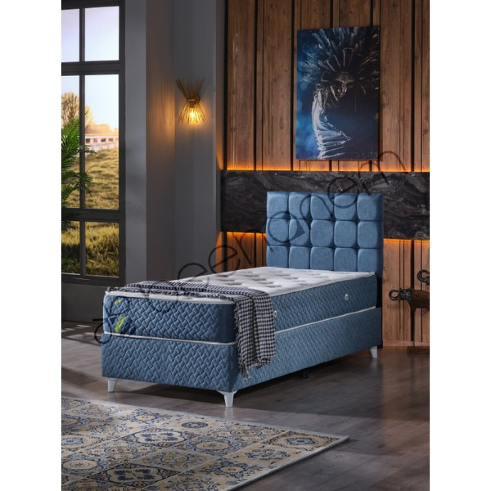Beehanem Bengü 90 x 190 cm Tek Kişilik Baza Set (Baza+Başlık+Yatak) - Lacivert - 90 x 190 cm Baza Fiyatı