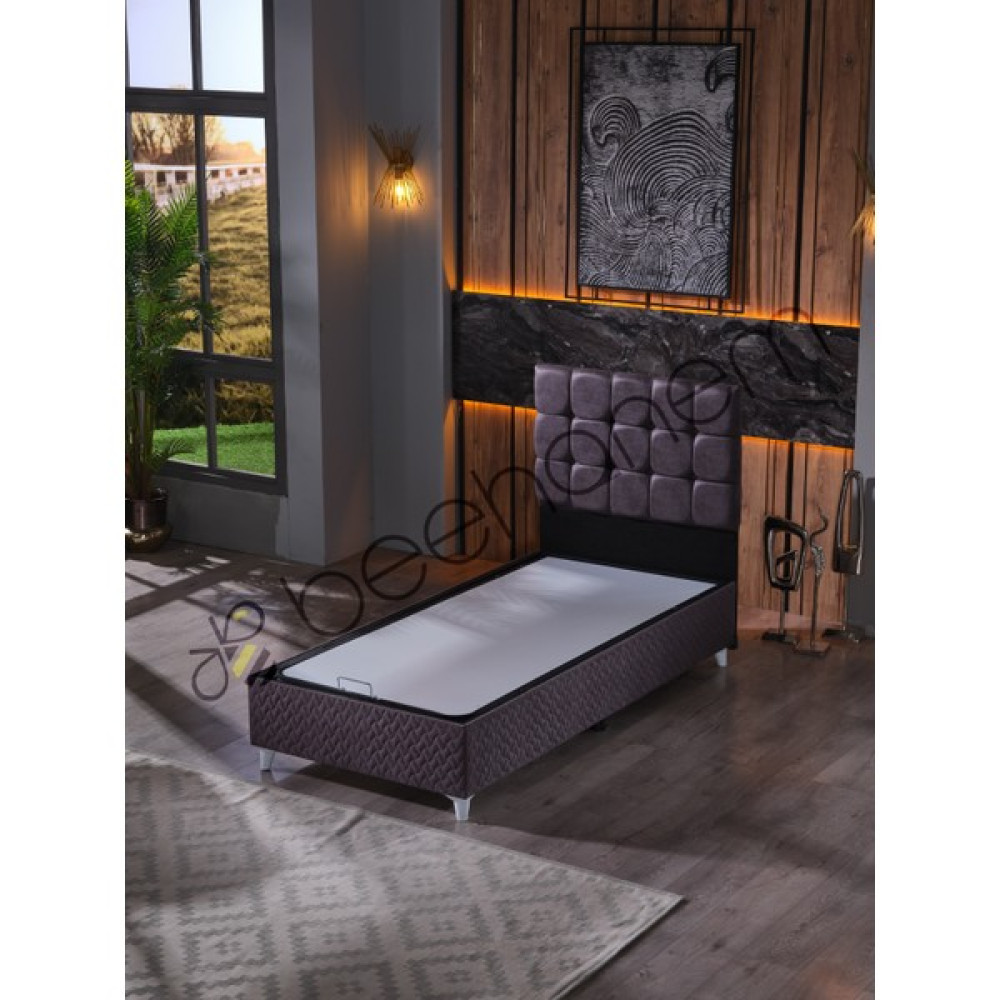 Beehanem Bengü Tek Kişilik Baza 90 x 190 cm + Başlık Set (Yataksız) - Antrasit - 90 x 190 cm Baza Fiyatı