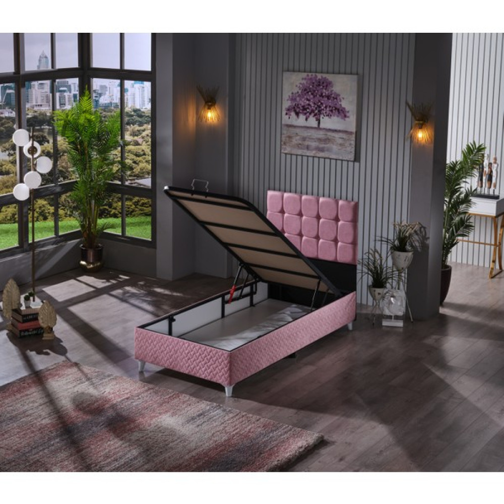 Beehanem Bengü Tek Ki̇şi̇li̇k Baza Set ( Baza+Başlık+Yatak ) - Pembe - 90 x 190 cm Baza Fiyatı