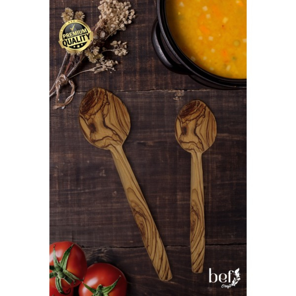 Bef Craft 2 Parça Tahta Kaşık Seti 2 Adet Zeytin Ağacı Ahşap Yemek Servis ve Pilav Pişirme Kaşığı Seti Doğal El Yapımı Lüx Kaşık Setii Çatal / Kaşık / Bıçak Takımları Fiyatı