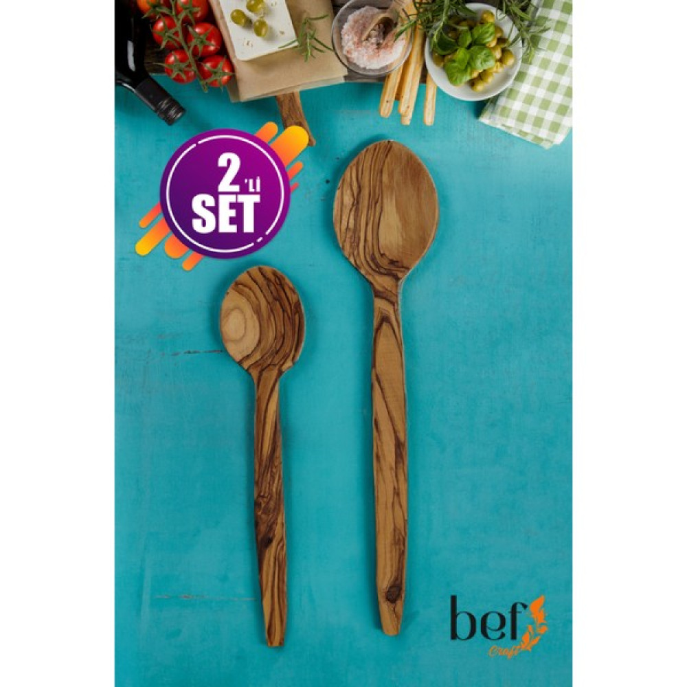 Bef Craft 2 Parça Tahta Kaşık Seti Ahşap Servis Kaşığı Seti Ikili Set Doğal El Yapımı Zeytin Ağacı Kaşık Seti 21 ve 23 cm Tahta Kaşık Pilav Servis ... Çatal / Kaşık / Bıçak Takımları Fiyatı