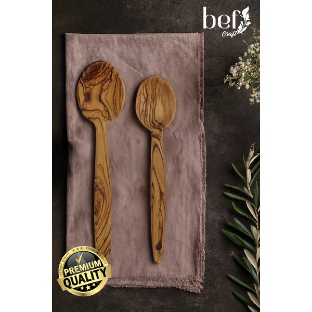 Bef Craft 2 Parça Zeytin Ağacı El Yapımı Ahşap Mutfak Seti Yemek Kaşığı Seti Mutfak Gereçleri Tahta Kaşık Seti Çatal / Kaşık / Bıçak Takımları Fiyatı