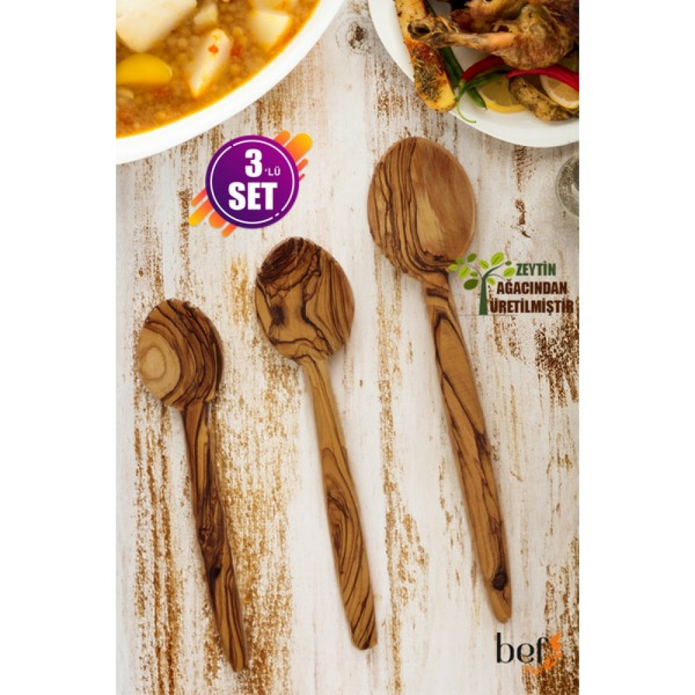 Bef Craft 3 Parça Zeytin Ağacı El Yapımı Ahşap Mutfak Seti Tahta Yemek Kaşığı Seti Mutfak Gereçleri Tahta Kaşık Seti Ahşap Servis Kaşığı Seti Çatal / Kaşık / Bıçak Takımları Fiyatı