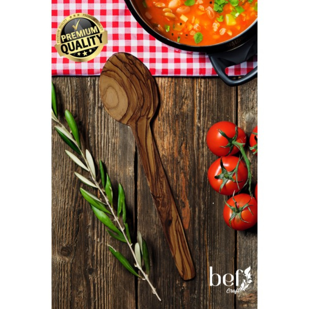Bef Craft Tahta Kaşık Ahşap Yemek Servis Kaşığı Pilav Kaşığı Ahşap Mutfak Gereçleri 25CM Kaşık Tek Parça Kaşık Zeytin Ağacı El Yapımı Doğal Kaşık Çatal / Kaşık / Bıçak Takımları Fiyatı