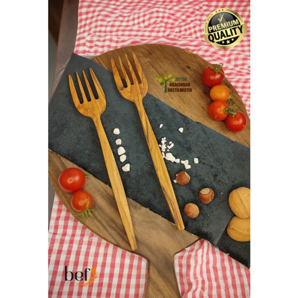 Bef Craft Tahta Servis Çatalı Yemek Salata Çatalı Ahşap Çatal 2'li Set Zeytin Ağacı Mutfak Gereçleri Sunum Set Çatal / Kaşık / Bıçak Takımları Fiyatı