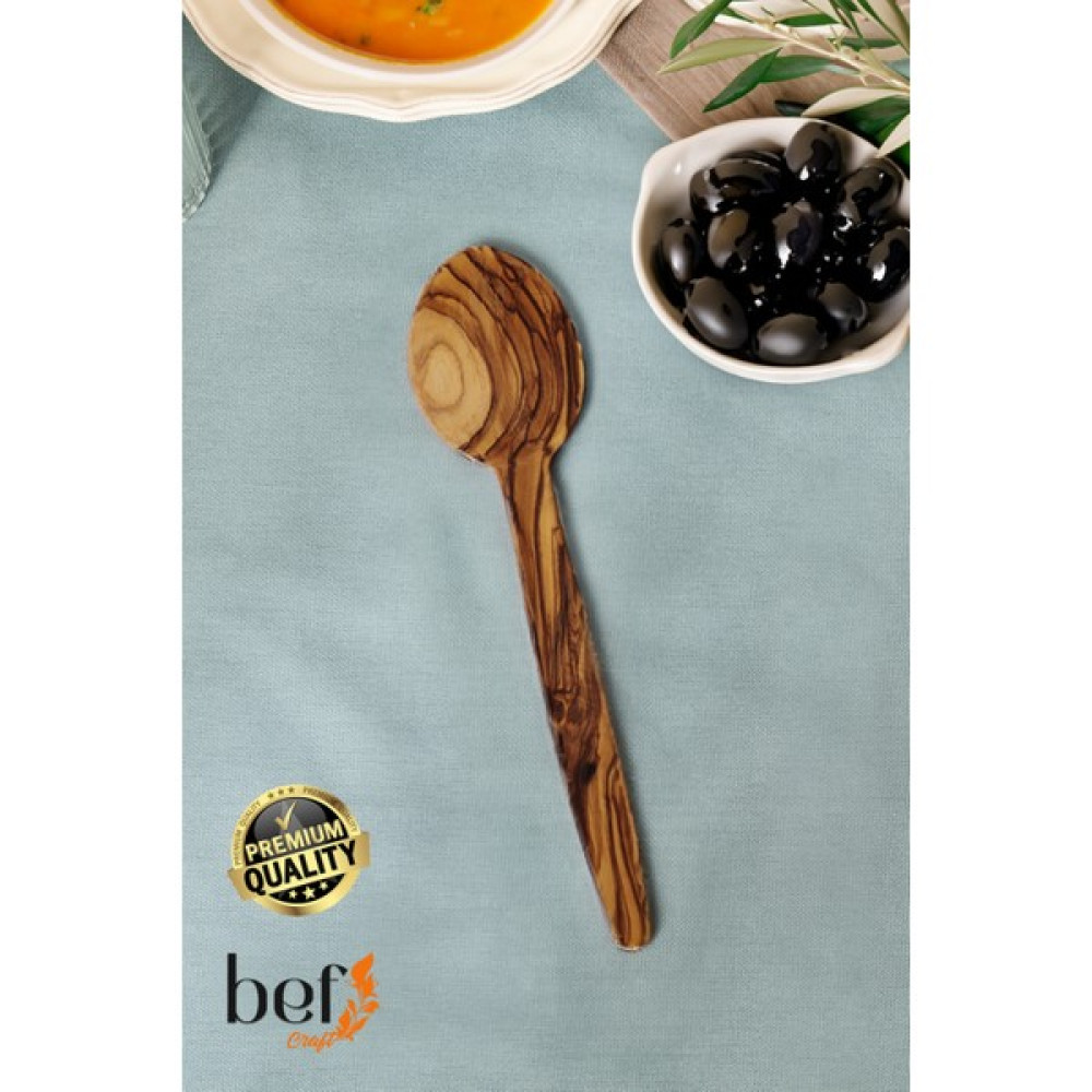Bef Craft Tahta Yemek Kaşığı Mini Boy Yemek Servis Kaşığı 21 cm Doğal Zeytin Ağacı Ahşap Yemek Kaşığı El Işçiliği Kaşık Çatal / Kaşık / Bıçak Takımları Fiyatı