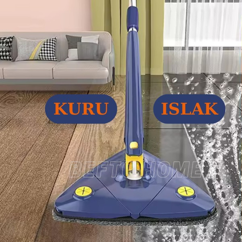 Befto Home Kendinden Sıkmalı Duvar, Yer, Cam Silebilen Yedek Mikrofiber Bezli Üçgen Mop Temizlik Malzemeleri Fiyatı
