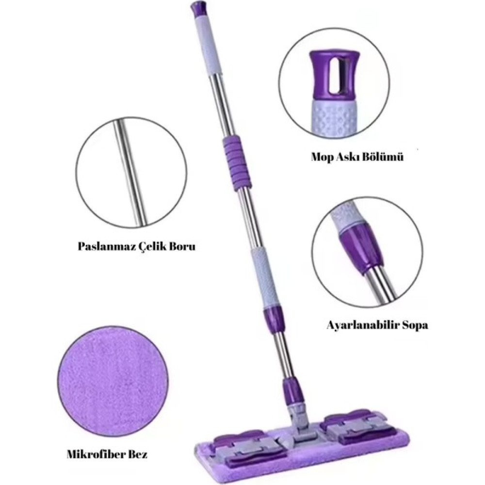 Befto Home Mandallı Mikrofiber Mop, Yer Mopu, Fayans, Duvar, Yüzey Temizlik (1 Adet Yedek Bez Hediyeli) - Mor Temizlik Malzemeleri Fiyatı