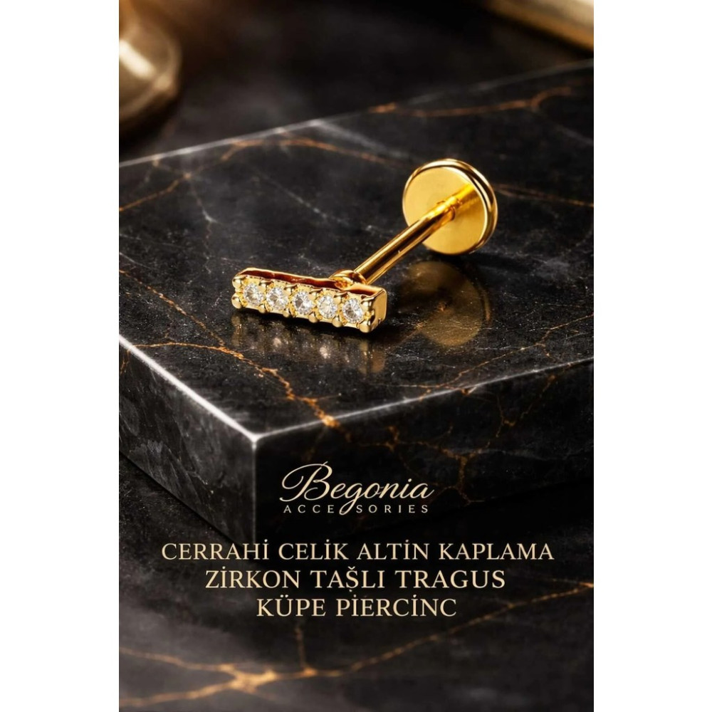 Begonia Accessories 316L Cerrahi Çelik Altın Kaplama Kararmaz Alerji Yapmaz Zirkon Taş Figür Unisex Tragus Küpe Piercing - Standart Diğer Fiyatı