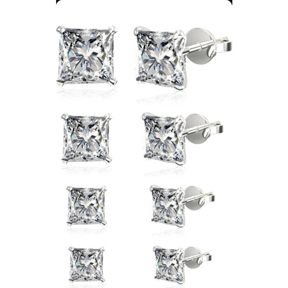 Begonia Accessories 925 Ayar Gümüş 5mm kare zirkon taşlı küpe - 5 mm Gümüş Küpe Fiyatı
