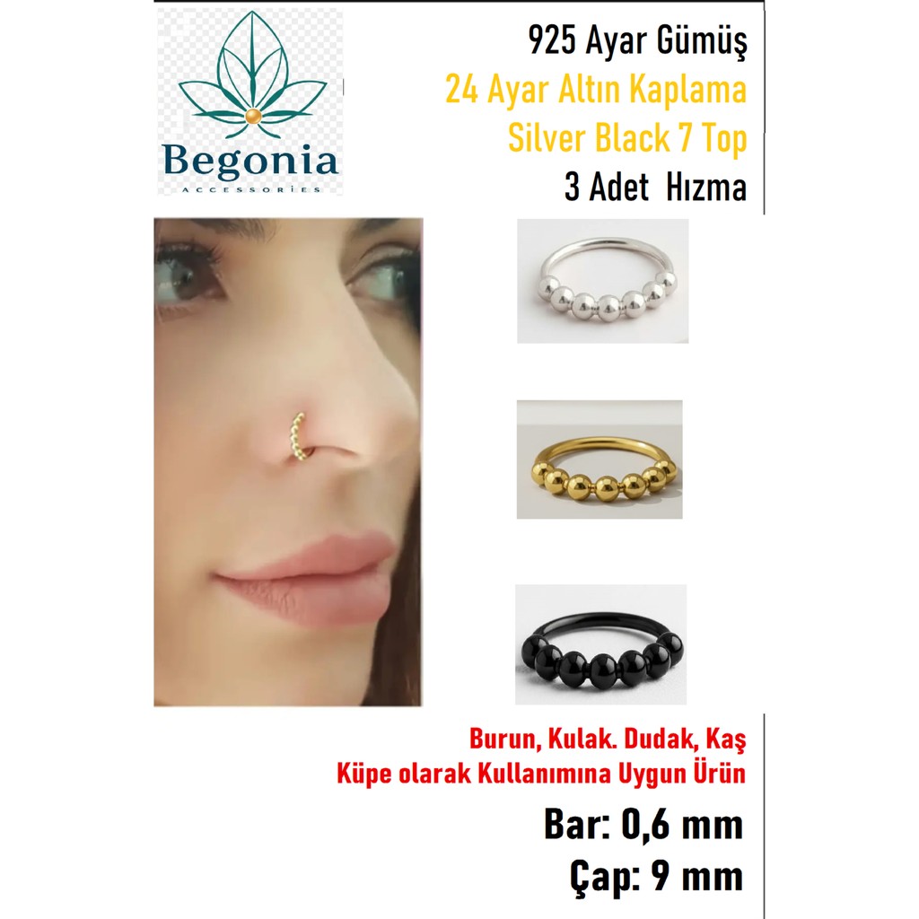 Begonia Accessories 925 Ayar Gümüş 7 Top Halka Hızma, Küpe Olarak Kullanıma Uygun Ürün 1 Adet - Gümüş - Beyaz - Desenli Diğer Fiyatı