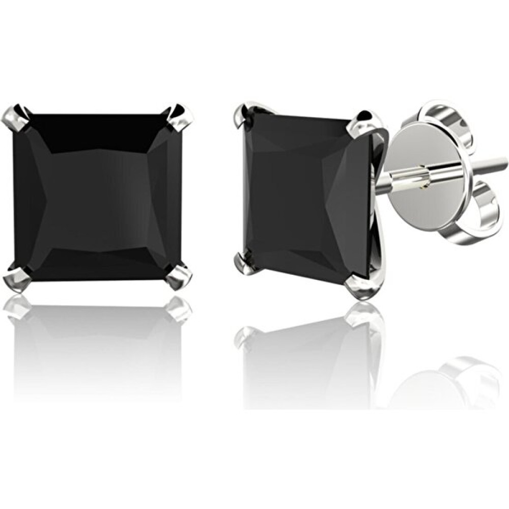 Begonia Accessories 925 Ayar Gümüş siyah tek taş küpe unisex 6mm - 6 mm Gümüş Küpe Fiyatı
