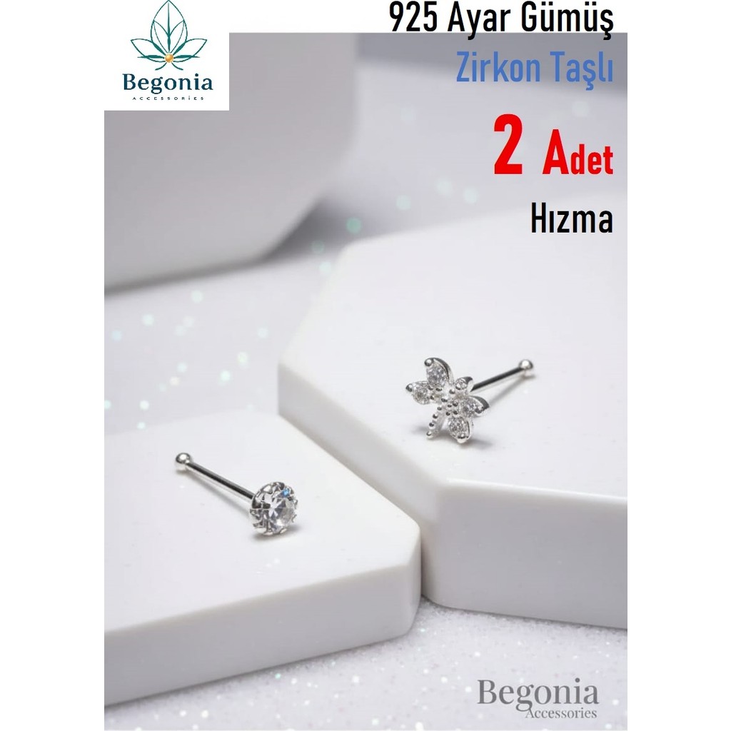 Begonia Accessories 925 ayar gümüş zirkon taşlı, tek taş ve yusufcuk figürlü 2 adet hızma set, küpe olarak kullanıma uygundur Diğer Fiyatı