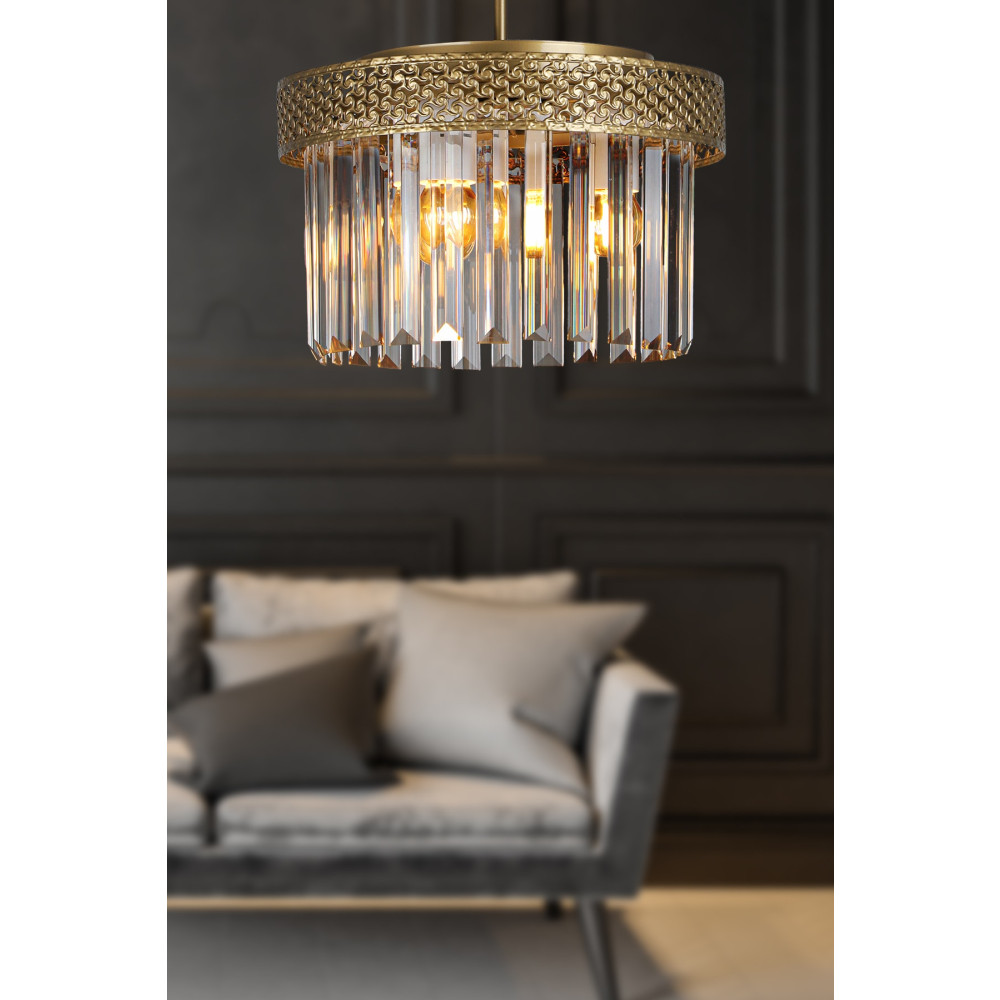 Begüsa Sitrus 3.lü Eskitme Lux Kristal Taşlı Avize Avize Fiyatı