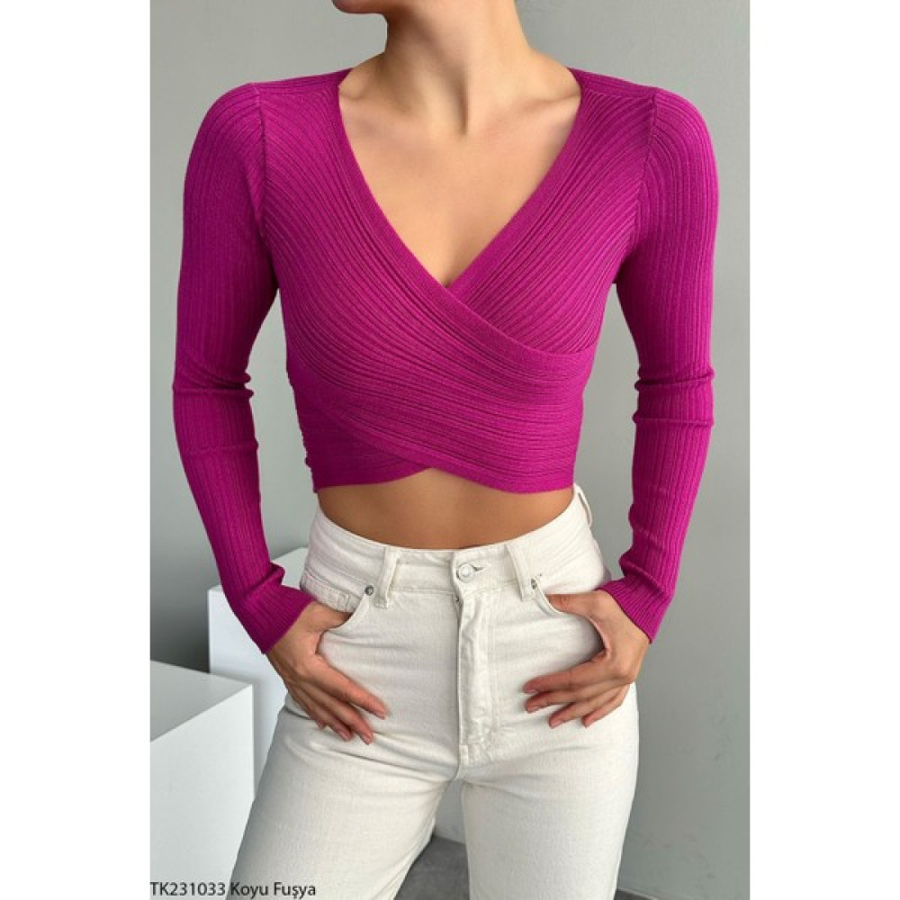 Begx Butik Çapraz Asimetrik Triko Crop Kazak Bayan Kazak & Süveter & Triko Fiyatı