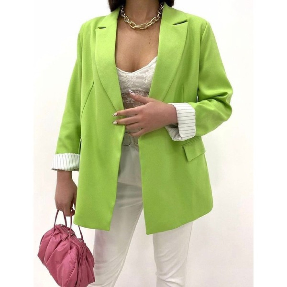 Begx Butik Düğmesiz Çizgili Desen Astarlı Blazer Ceket Bayan Ceket Fiyatı
