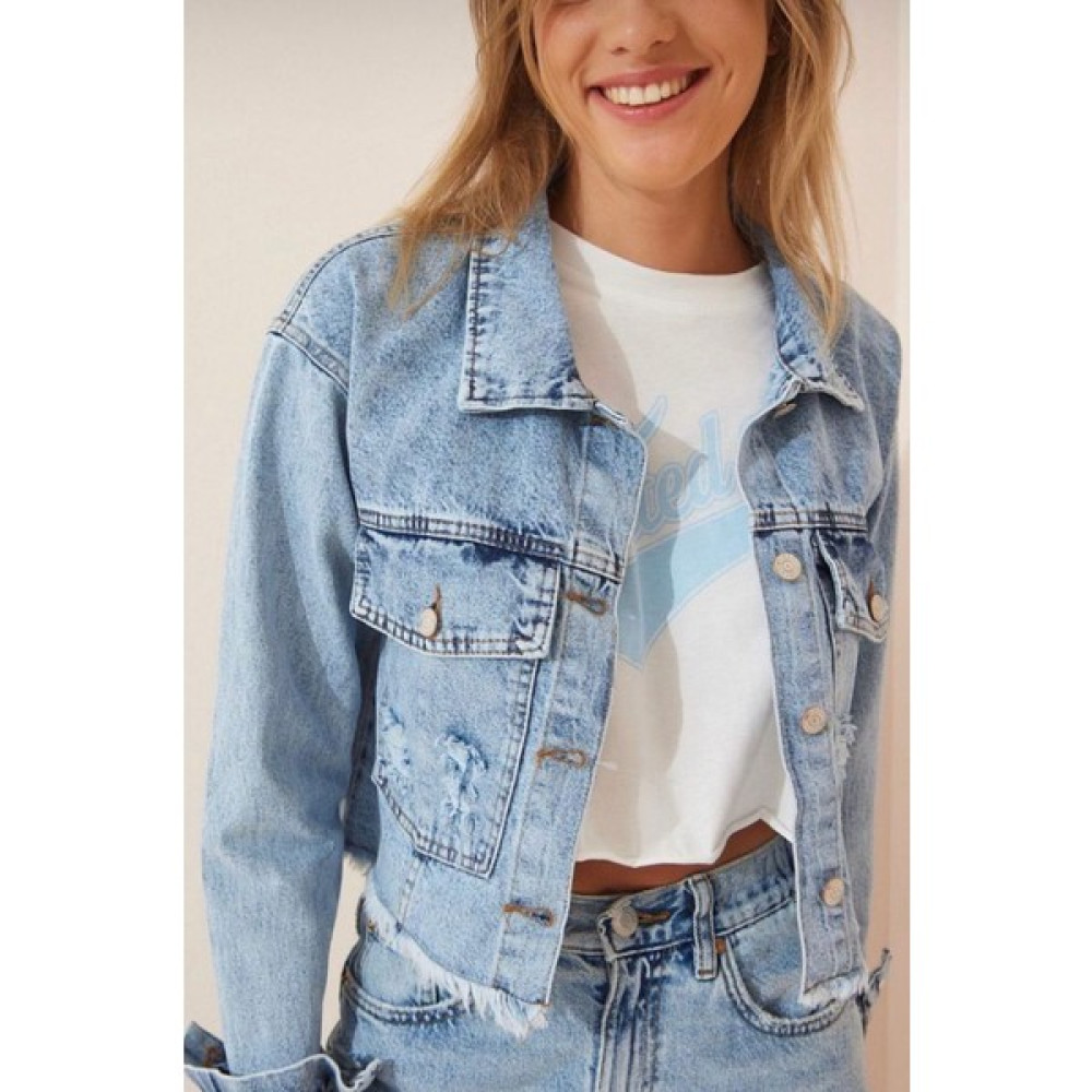 Begx Butik Lazerli Crop Kot Ceket Bayan Ceket Fiyatı