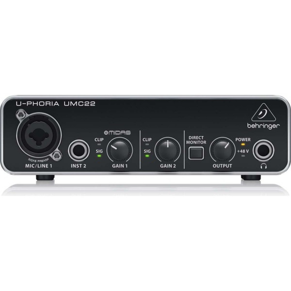 Behringer UMC22 Midas Mikrofon Preamfi 2x2 USB Ses Kartı Stüdyo ve Sahne Ekipmanları Fiyatı