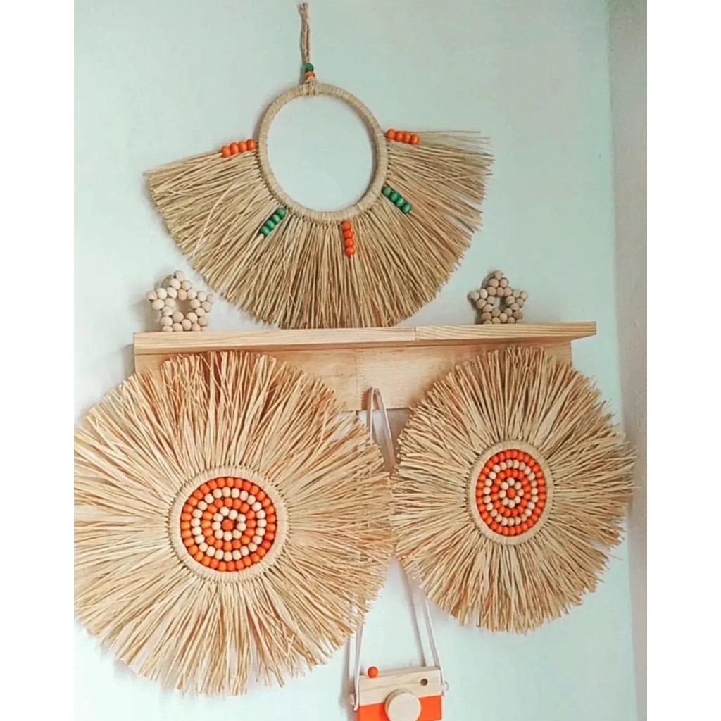 Beige and More Doğal Rafya Bohem Turuncu 3 Lü Set Duvar Dekoru Aksesuar Süsü Diğer Fiyatı
