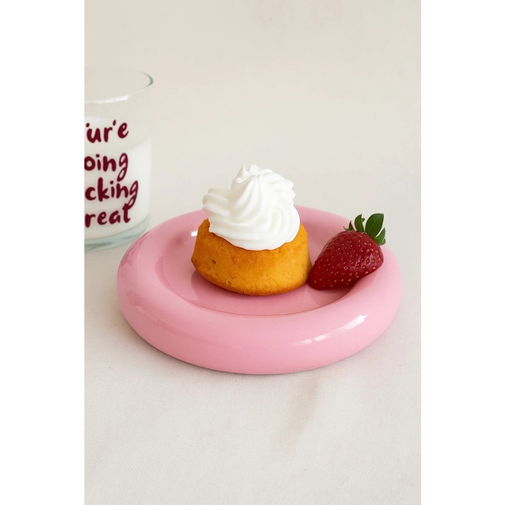 Beige & Stone Seramik Küçük Boy Parlak Pembe Donut Tatlı Tabağı Diğer Fiyatı