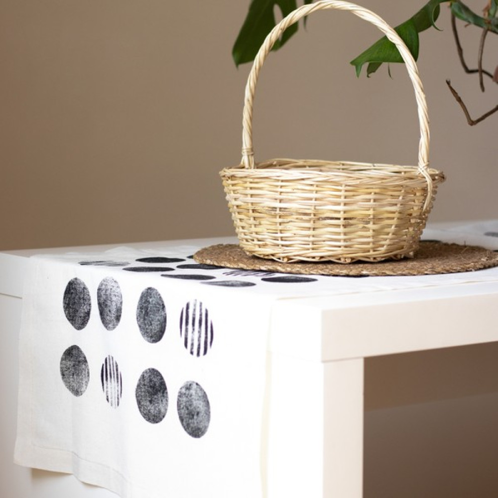 Beige&Stone Naturel Ball El Baskı Runner - Ekru - 50 x 160 cm Masa Örtüsü Fiyatı
