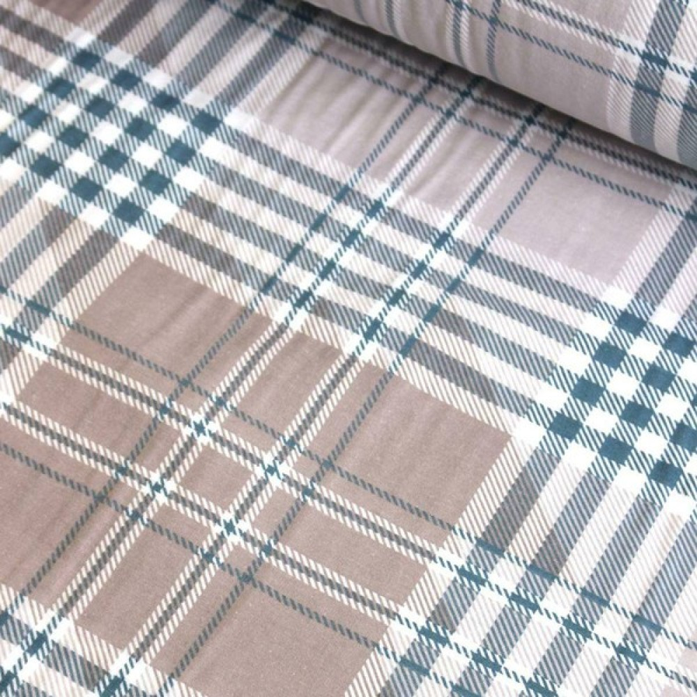 Bej Mavi Ekose Flanel Pazen Kumaş - 240 cm - 1 m Kumaşlar Fiyatı