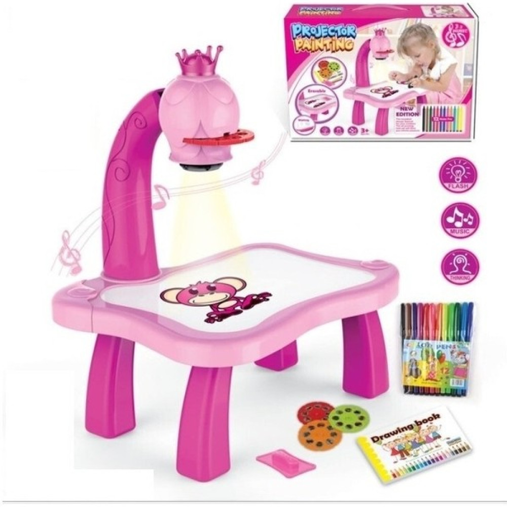 Bejkl Easy Toy Çocuklar Için Ledli Projektör Çizim Masası ve Boya Kalemi Seti - Pembe (Yurt Dışından) - Açık Pembe Mobilya & Dekorasyon Fiyatı