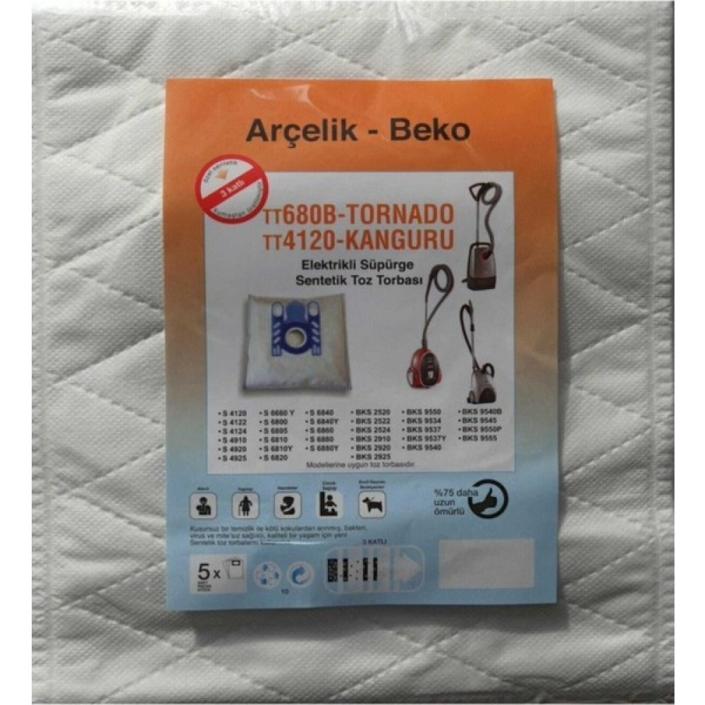 Beko Arçelik - Beko TT680B - Tornado - TT4120 - Kanguru Elektrikli Süpürge Sentetik Toz Torbası (5 Adet) Elektrikli Süpürge Aksesuarları Fiyatı