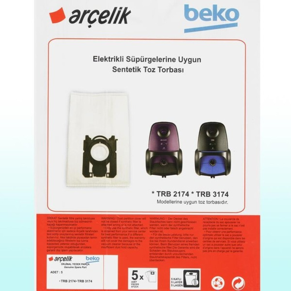 Beko Arçelik Trb 3174 Süpürge Modeli 5 Adet Toz Torbası Elektrikli Süpürge Aksesuarları Fiyatı